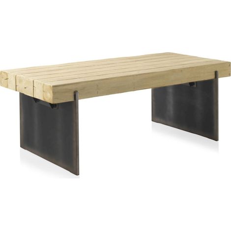 table basse bois d'abeto et pieds laqués finition métalisée - bois naturel et métal noir (1/5)