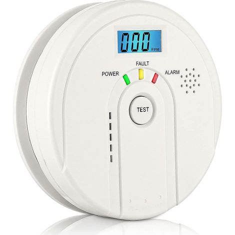 Détecteur de monoxyde de carbone, alarme de monoxyde de carbone à piles remplaçables avec affichage numérique LCD, conforme à la norme EN 50291 (pile AA non incluse). (1/5)