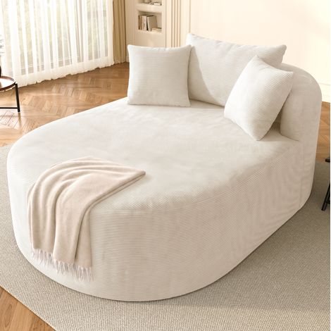 Poltrona relax ovale in velluto a coste, senza montaggio, 170 x 112,5 x 83 cm, beige chiaro OKMYHOME (1/5)