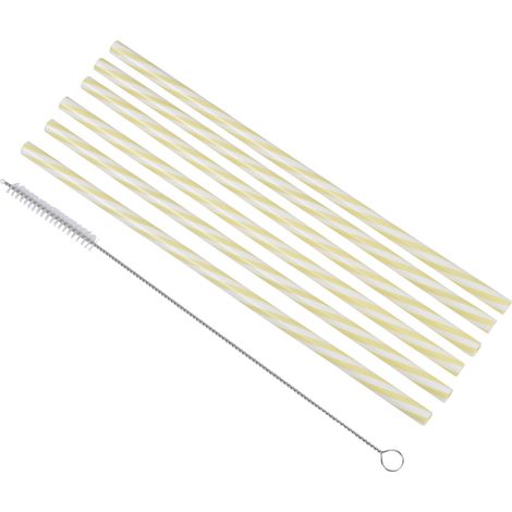 6 pailles + brosse a rayure jaune (1/2)