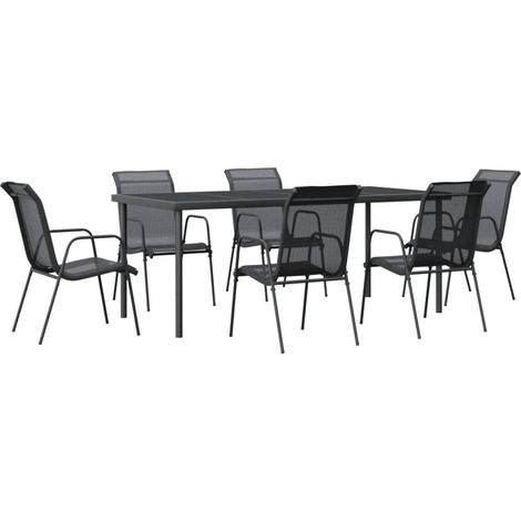 Maison Exclusive - 7-tlg. Garten-Essgruppe Schwarz Stahl und Text