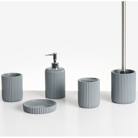 Conjunto de 5 accesorios de baño jabonera dispensador de jabón escobilla de inodoro vaso soporte para cepillos de dientes gris Camana