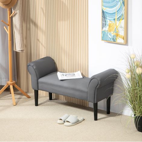 Banco tapizado para dormitorio y recibidor, hasta 130 kg, gris oscuro, 102 x 36 x 51 cm HAVRYA (1/5)