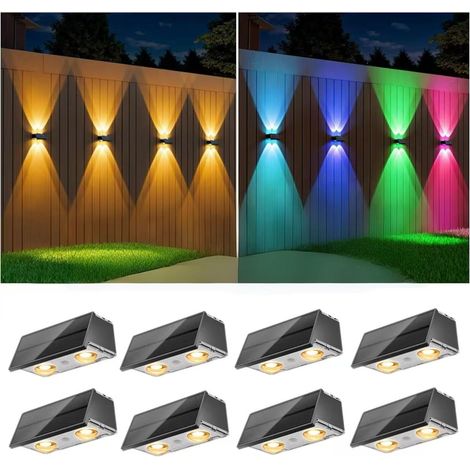 Lot de 8 appliques murales solaires, éclairage extérieur étanche, appliques murales, jardin terrasse piscine, éclairage d'ambiance RVB (1/5)