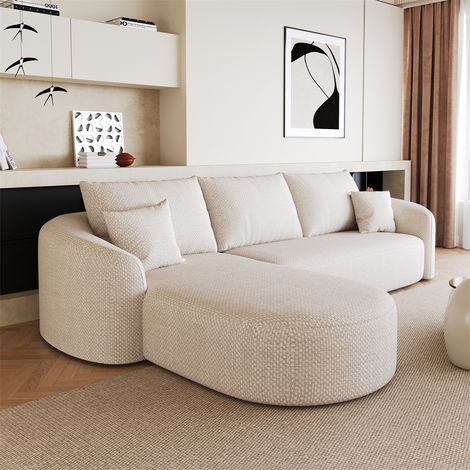 Canapé d'Angle en L - 266x168x85cm - Canapé Modulaire de Salon sans Cadre en Mousse Chenille Douce - Blanc (1/5)