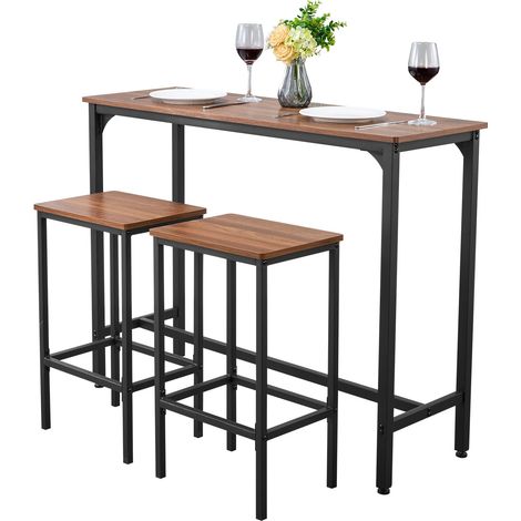 Mophorn Mesa rectangular de bar con 2 taburetes 140 x 40 x 90 cm, conjunto de mesa alta para comedor, estructura metálica resistente, diseño industrial, ideal para cocina, sala, bar estrecho