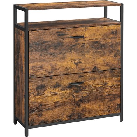 Meuble à chaussures avec 2 abattants meuble de rangement compartiment ouverts séparateurs réglables pour entrée 10-16 paires 80 x 30 x 95 cm marron rustique et noir