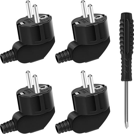 4PCS 250V 16A Prise Electrique Male et 1 Tournevis,Fiches Schuko,Prise Male Etanche Exterieur,Fiche Coudée Fiches Electrique de Mise à la Terre,Appareils Electroménagers aux Luminaires Prises (Nero) (1/5)