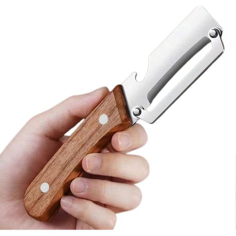 Éplucheur de canne à sucre en acier inoxydable - Éplucheur multifonctionnel pour fruits et légumes avec manche ergonomique en bois pour la maison, les restaurants et une utilisation en extérieur (1/5)
