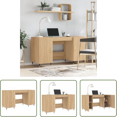 Vidaxl – Bureau enfant chêne sonoma 140x50x75 cm – Bois d'ingénierie – Pieds en fer pour style industriel – Grand espace de rangement (1/5)