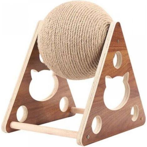 Planche à Gratter pour Chat en Bois, Balle à Gratter pour Chat Griffes de Meulage pour Chat, Cadre d'Escalade pour Chat en Corde de Sisal Enroulé à La Main, Jouet à Gratter pour Chat (Petit) (1/5)