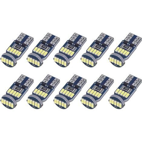 Lot de 10 Ampoules LED T10 W5W Canbus Sans Erreurs 15pcs SMD 4014 Lampes LED Voiture 194 168 2825 Blanc 6000K pour Eclairage Intérieur, Eclairage Coffre,Plaque, Feux de Position DC 12V (1/5)