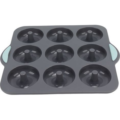 Molde de silicona Zerodis de 9 cavidades para donuts, juego de empujadores antiadherentes para galletas, pasteles y magdalenas, alta flexibilidad, apto para lavavajillas y microondas (gris oscuro). (1/5)