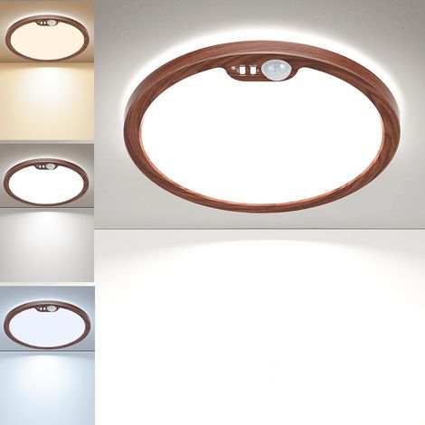 Matane plafonnier LED noyer foncé 22 cm avec détecteur pour intérieur  Lampe plafond 18W détecteur mouvement, blanc chaud/neutre/froid. Couloir, cuisine, balcon, sous-sol, garage, escaliers (1/5)