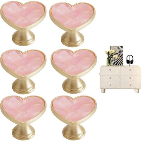 Lot de 6 boutons en alliage de zinc rose en forme de cœur poignées de tiroir créatives multifonctionnelles à un seul trou (1/5)