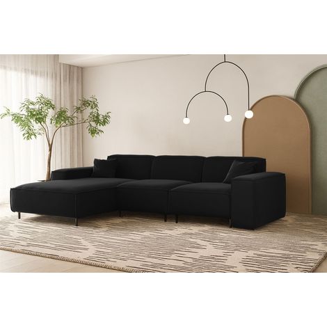 Ecksofa Designersofa GLORIA in Stoff Tiffani Schwarz Ottomane Links