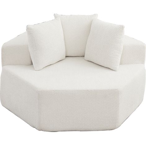 Sillón individual hexagonal modular en chenilla beige con 3 cojines (1/5)