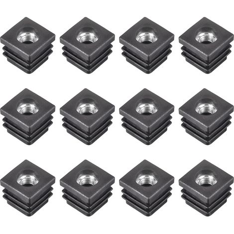 CCYKXA 12-teilige Einsätze für Vierkantrohre mit M8-Gewinde, für Vierkantrohre mit 0,79 x 0,79 Zoll Außendurchmesser, schwarze quadratische Kunststoffkappe, Rolleneinsatz, Stuhl-Endkappen, Möbelfußsto