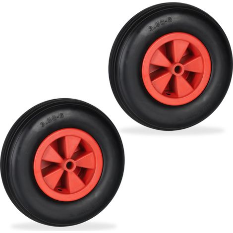 Roue de brouette 3.50-6, Lot de 2, Caoutchouc, Jante en Plastique, pour Chariot, Jusqu’à 100 kg, Noir - Rouge (1/5)