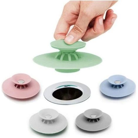 Lot de 5 bouchons de vidange en silicone – Filtrants 2 en 1 pour baignoire, évier, douche – Matériau alimentaire, lavables (1/5)