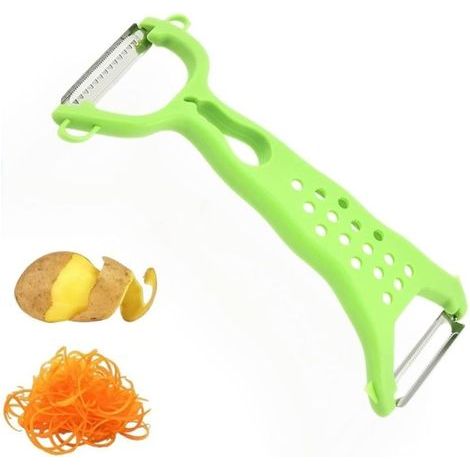 Doppelfunktionaler Edelstahl-Schäler, 2 in 1 zum Schälen und Reiben, Obst- und Gemüseschäler mit ergonomischem Griff (Grün) (1/5)