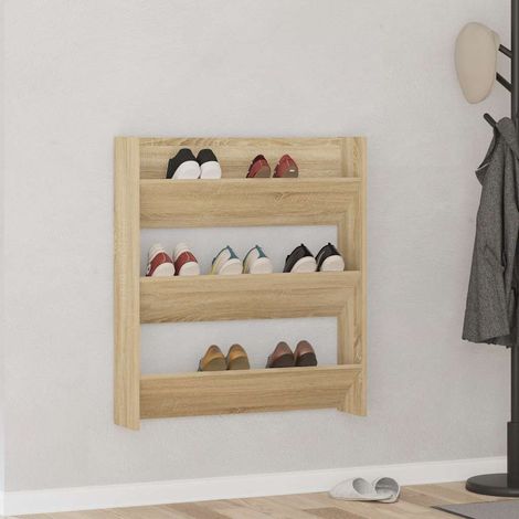 Armoire à chaussures murale-Meuble à chaussures-Étagère de rangement murale chêne Sonoma bois d'ingénierie 858913 (1/5)