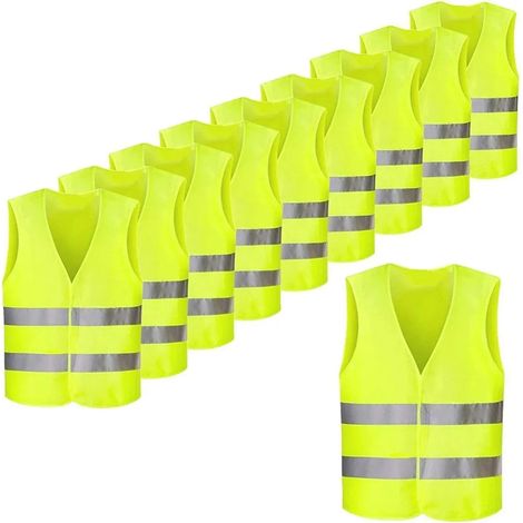 Lot de 10 gilets de sécurité haute visibilité réfléchissants pour voitures et camions, amovibles et lavables.