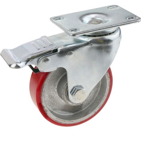 PrimeMatik - Roue pivotante industrielle en polyuréthane et métal avec frein 100 mm (1/5)