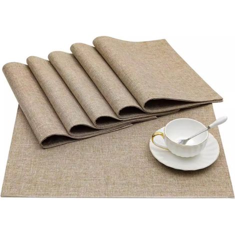 Lot de 6 nappes en tissu double épaisseur – Beige – Résistantes à la chaleur – (1/5)