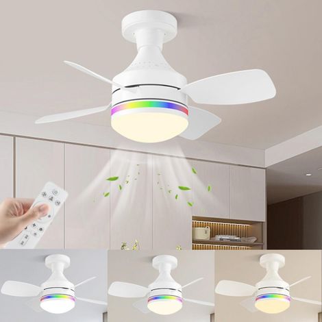 Ventilateur silencieux à 4 pales avec télécommande, E27, blanc, trois couleurs , variateur RVB, sans socle ni rallonge (1/5)