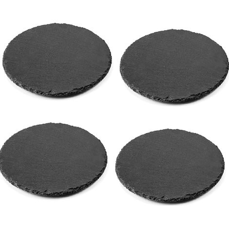 Set di 4 Vassoio Piatto rotondo in Ardesia Nero 25cm Pietra Naturale per Sushi da Cucina ristoranti  aperitivi Antipasti Formaggi Tagliere da Portata (1/5)