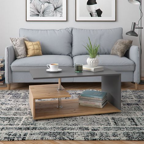 Tavolino da salotto Guillermo, Rovere antracite/sabbia, 91 x 52,6 cm, Vicco
