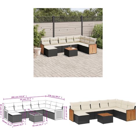 9-tlg. Garten-Sofagarnitur mit Kissen Schwarz Poly Rattan - Gartenmöbel - Gartensorte - Outdoor Möbel - Lounge Set - Esstischset - Home & Living (1/3)