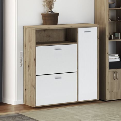 Dmora - Mobile da ingresso Adriatico, Entratina appendiabiti, Composizione per atrio, Consolle portaoggetti multifunzione, 92x27h94 cm, Rovere e Bianco (1/4)