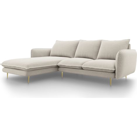Canapé d'angle gauche 5 places en tissu structurel beige clair (1/5)