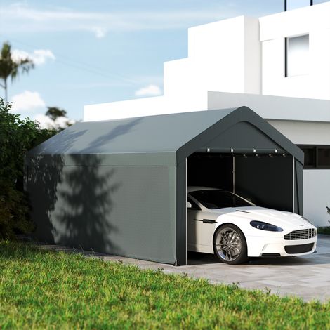 Carport tente de garage 3 x 6 m. abri voiture extérieur. parois latérales amovibles. 2 portes zippées enroulables. gris