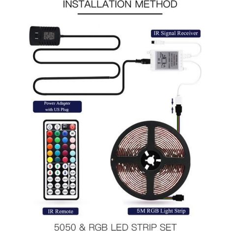 Ruban LED - 5050 RVB - 5m - Alimentation 12V - Télécommande IR 44 touches - Multicolore (1/4)