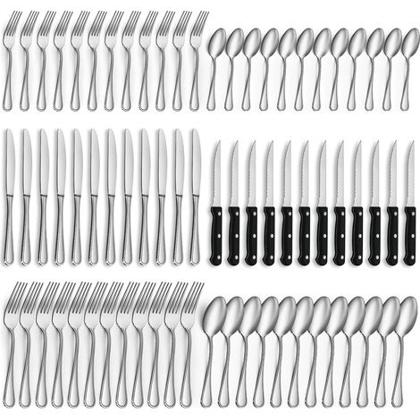 couverts de table avec couteau a steak, couvert en argent comprenant cuillère, fourchette, lave-vaisselle (1/5)