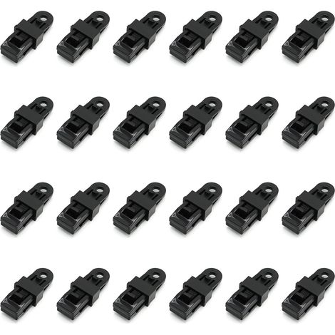 Clips Pour Bâche - Lot De 24 - Polypropylène - Fixation Robuste - Tente Voile Auvent - Noir 3,3x8,3cm (1/5)