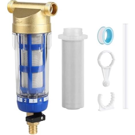 Préfiltre à eau rotatif à sédiments, préfiltre à eau externe de 40 microns pour eau de puits avec filtre de rechange, préfiltre en laiton réutilisable (1/2) (1/5)