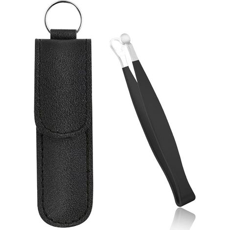 Unisex-Nasenhaarpinzette – Griff aus Kunstleder – Trimmer aus Edelstahl – Augenbrauen-/Ohr-/Kotelettentrimmer – Schwarz (1/5)