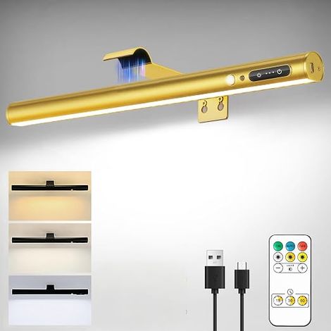 Wireless Wall Lamp, 5000 mAh LED Wall Light with Remote Control, USB Rechargeable Light, Magnetic Lighting for Pictures, Bathroom, Mirror, Showcases, Interior Gold (1/5)