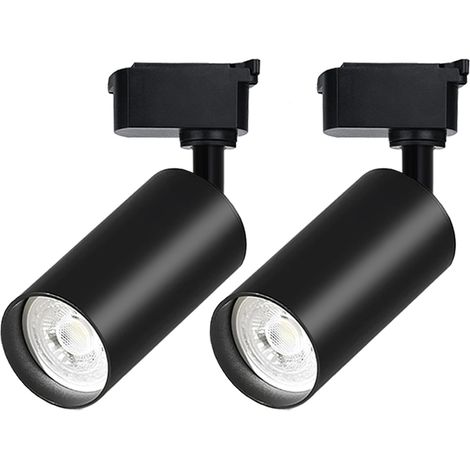 Projecteur sur rail LED noir à 2 lampes de 20 W, dimmable (sans rail) – Compatible avec les rails de type H – Blanc froid 6000 K – Spot de plafond pour usage intérieur et commercial (1/4)