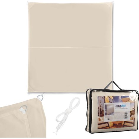 Relaxdays Sonnensegel, 3x3 m, Polyester, wasserdicht, Segeltuch mit Ösen & Spannseilen, Sonnentuch quadratisch, beige