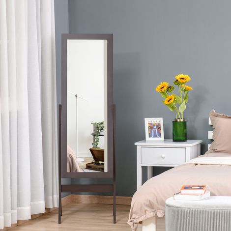 HOMCOM Miroir en Pied Grand Miroir de Sol Inclinaison réglable pour Dressing Chambre dim. 47L x 46l x 148H cm en café