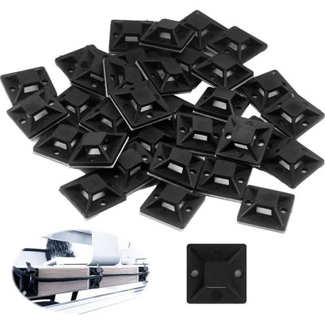 100 Pièces Embases Adhésives pour Attaches de Câble, 23mm x 23mm, Support de Serre Câble Auto Adhésif en Plastique, Embase pour Collier de Serrage (1/5)