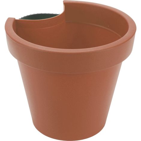 Fallrohr Blumentopf 24 x 21 cm - terracotta - Regenrohr Hänge Pflanztopf rund - Kunststoff Pflanzkübel mit Befestigungsgurt Pflanzgefäß mit Entwässerungsloch