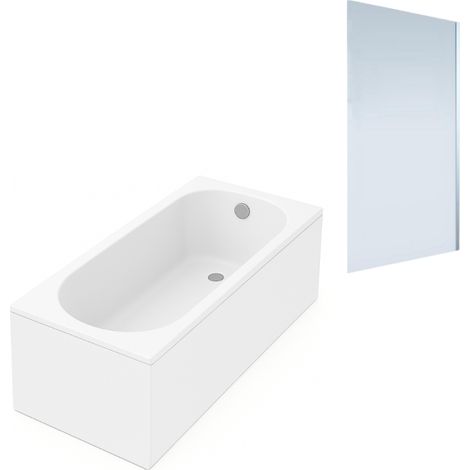 Baignoire droite VILLEROY ET BOCH Oberon quaryl 170 x 75 cm  + Pare bain droite AURYS Mist 1 chromé