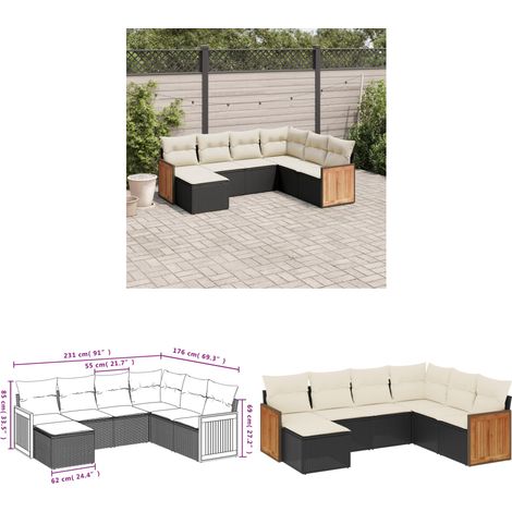7-tlg. Garten-Sofagarnitur mit Kissen Schwarz Poly Rattan - Gartenmöbel - Esszimmergarnitur - Outdoor Möbel - Lounge Set - Rattan Gartenmöbel - Home & Living