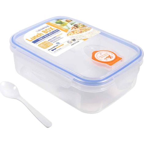 Boîte de rangement alimentaire en plastique, étui de cuisine avec clip pour réfrigérateur, récipient hermétique (3 compartiments XL 22 x 16 x 8 cm, bleu) (1/5)